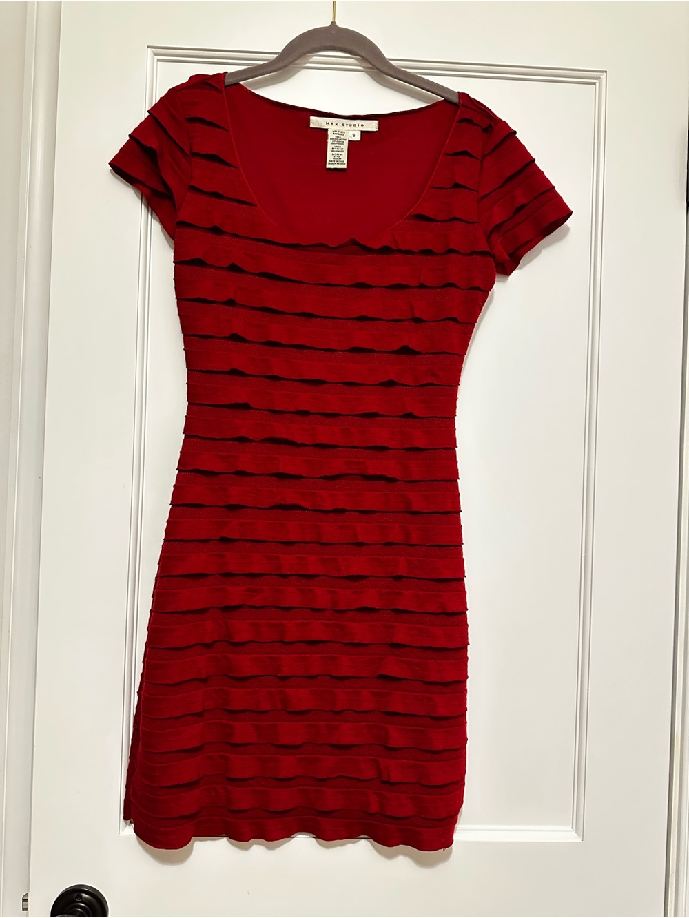 Max Studio Red Short Sleeve Bodycon Mini Dress
